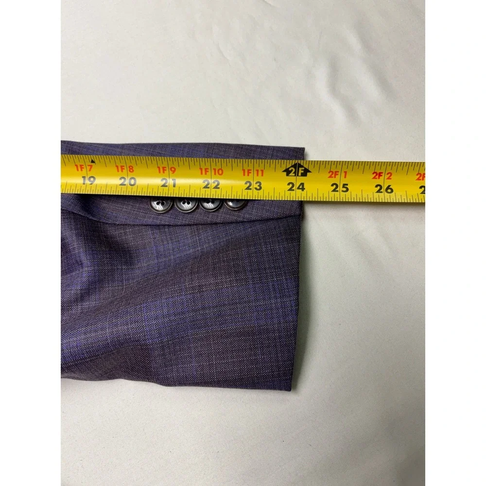 Peter Millar 44R Mens Coat Purple Blue Plaid 100% Virgin Wool Blazer Portugal
